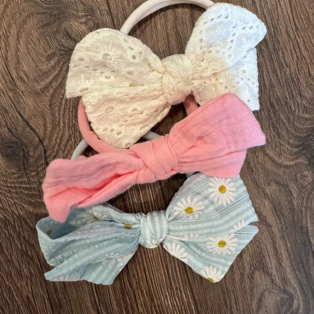 3-pack Cat & Jack Floral and Lace Bow Set - Pink, White, Blue newborn